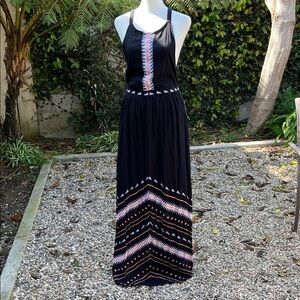 NWT Rip Curl Black Maxi Dress with Pink and White  Aztec-ish Accents Size M